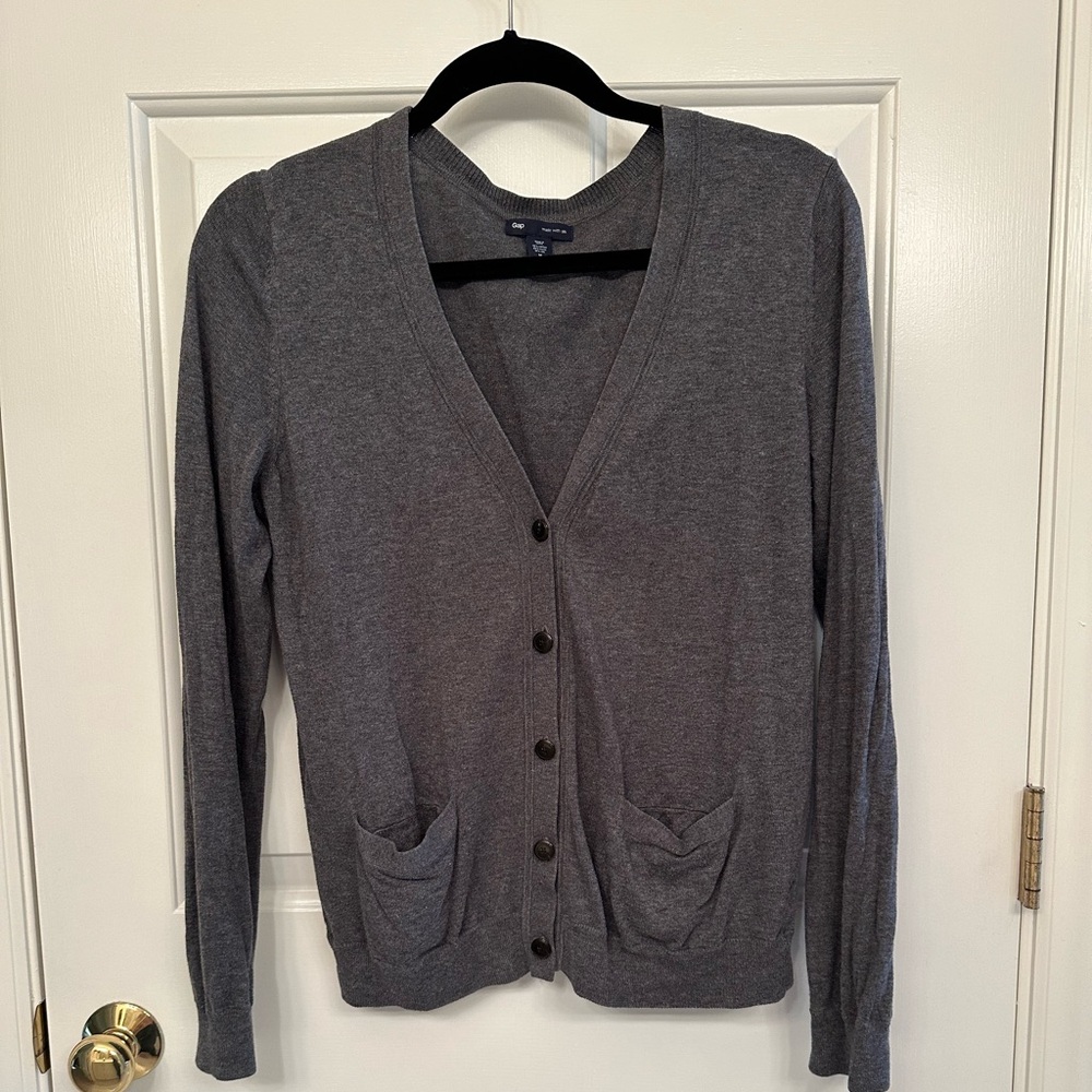 Gap silk blend, button-up gray cardigan, size medium